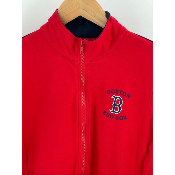 Major League Boston Red Sox Top Women Size Medium Full Zip Red Blue Baseball - Picture 2 of 14